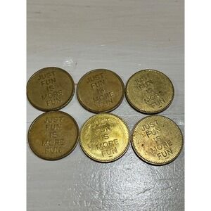 6 AC / RA Arcade Tokens Just Fun‎ Is More Fun No Cash Value Collectible Coins